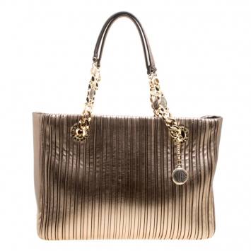 Pre Owned Bvlgari Gun Metal Plisse Leather Monte Shopper Tote