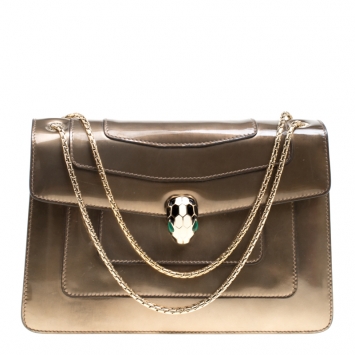 Pre Owned Bvlgari Brown Patent Leather Medium Serpenti Forever Shoulder Bag