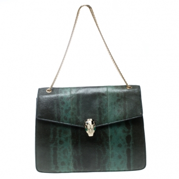 Pre Owned Bvlgari Green Lizard Large Serpenti Forever Shoulder Bag
