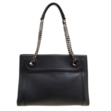 Pre Owned Bvlgari Black Leather Chain Shopping Tote