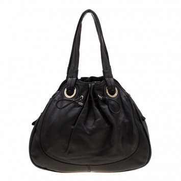 Pre Owned Bvlgari Black Leather Ruched Hobo