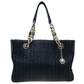 Pre Owned Bvlgari Black Nappa Leather Plisse Shopping Tote