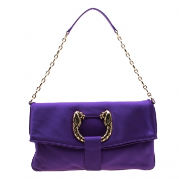 Pre Owned Bvlgari Purple Satin Leoni Flap Clutch Bag