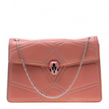 Pre Owned Bvlgari Pink Studded Leather Medium Serpenti Forever Shoulder Bag