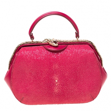 Pre Owned Bvlgari Magenta Stingray and Leather Small Serpenti Hypnotic Top Handle Bag 