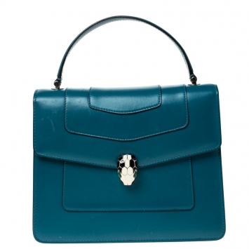 Pre Owned Bvlgari Teal Leather Serpenti Forever Flap Bag