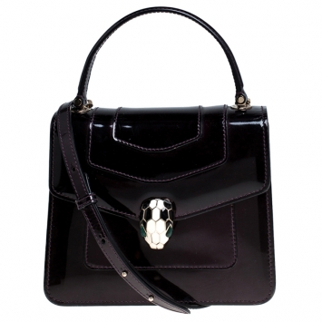 Pre Owned Bvlgari Burgundy Patent Leather Serpenti Forever Flap Top Handle Bag