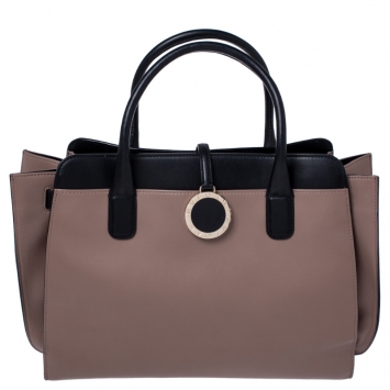 Pre Owned Bvlgari Beige/Black Leather Alba Tote 