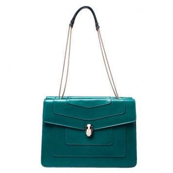 Pre Owned Bvlgari Green Leather Serpenti Forever Shoulder Bag