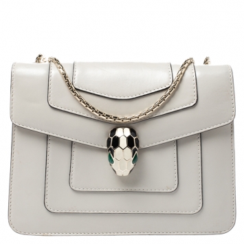 Pre Owned Bvlgari Light Beige Leather Small Serpenti Forever Shoulder Bag