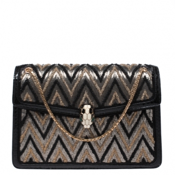 Pre Owned Bvlgari Tri Color Python and Beads Medium Serpenti Forever Flap Shoulder Bag