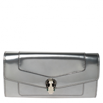 Pre Owned Bvlgari Metallic Silver Patent Leather Serpenti Forever Continental Wallet