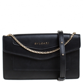 Pre Owned Bvlgari Black Leather Flap Crossbody Bag