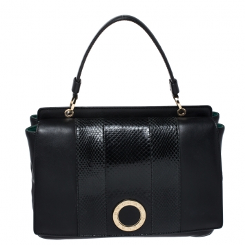 Pre Owned Bvlgari Black Leather and Python Top Handle Bag