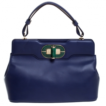 Pre Owned Bvlgari Blue Leather Isabella Rossellini Top Handle Bag