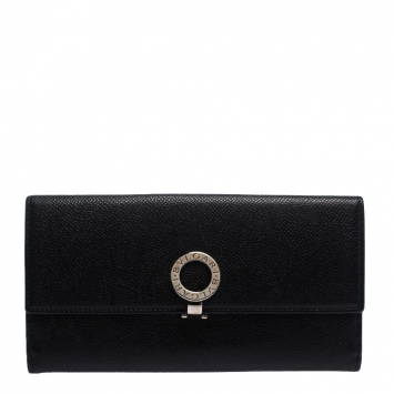 Pre Owned Bvlgari Black Leather Trifold Continental Wallet