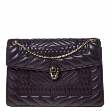 Pre Owned Bvlgari Dark Purple Quilted Scaglie Leather Medium Serpenti Forever Shoulder Bag