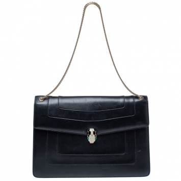 Pre Owned Bvlgari Black Leather Serpenti Forever Shoulder Bag