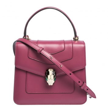 Pre Owned Bvlgari Magenta Leather Serpenti Forever Flap Top Handle Bag