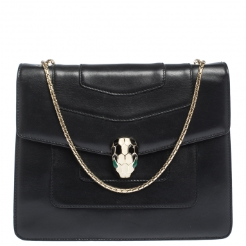 Pre Owned Bvlgari Black Leather Medium Serpenti Forever Shoulder Bag
