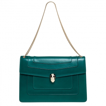 Pre Owned Bvlgari Green Leather Large Serpenti Forever Shoulder Bag