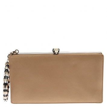 Pre Owned Bvlgari Beige Satin Serpente Bangle Clutch