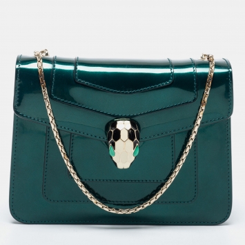 Pre Owned Bvlgari Green Patent Leather  Serpenti Forever Crossbody Bag
