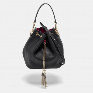 Pre Owned Bvlgari Black Leather Serpenti Forever Drawstring Bucket Bag