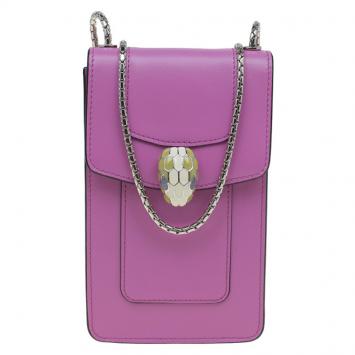 Pre Owned Bvlgari Pink Leather Serpenti Forever Vertical Chain Pochette