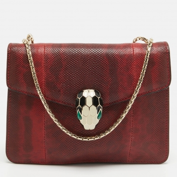 Pre Owned Bvlgari Red/Black Karung Leather Small Serpenti Forever Shoulder Bag
