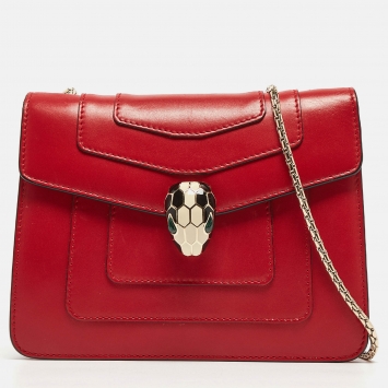 Bvlgari Red Leather Small Serpenti Forever Shoulder Bag