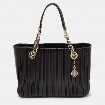 Bvlgari Black Nappa Leather Monte Plisse Shopper Tote