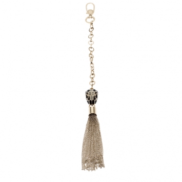 Pre Owned Bvlgari Serpenti Forever Black Glitter Enamel Gold Plated Tassel Bag Charm 