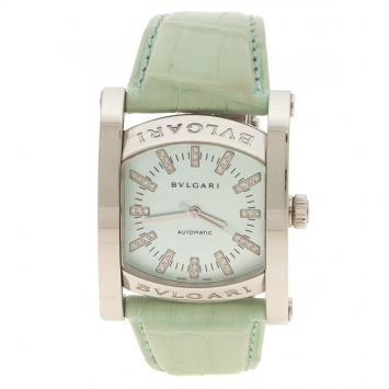 Pre Owned Bvlgari Blue Mother of Pearl Stainless Steel Assioma Women's Wristwatch 35 mm