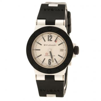 Pre Owned Bvlgari Silver Grey Aluminium and Black Rubber Diagono Women's Wristwatch 29 mm