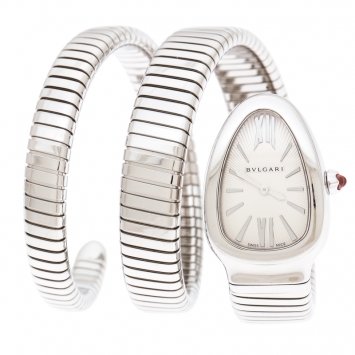 Pre Owned Bvlgari Silver Stainless Steel Serpenti Tubogas SP 35 S Women's Wristwatch 23 mm