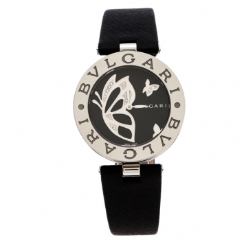 Pre Owned Bvlgari Black Stainless Steel Diamond Butterfly Motif B.Zero1 Women's Wristwatch 35 mm