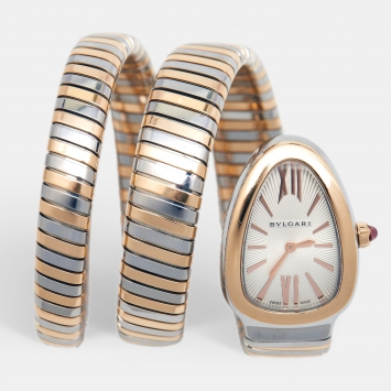 Pre Owned Bvlgari Silver 18K Rose Gold Stainless Steel Serpenti Tubogas 102236 Women's Wristwatch 35 mm