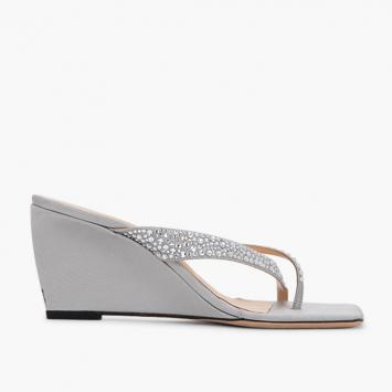 Pre Owned By Far Silver Textile Theresa Thong Sandals Size EU 35