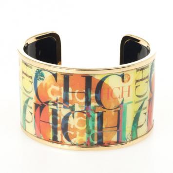 Pre Owned Carolina Herrera CH Logo Multicolor Cuff Bracelet