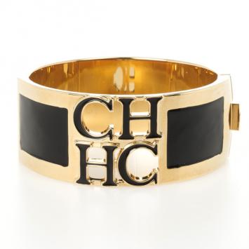 Pre Owned Carolina Herrera CH logo Black Cuff Bracelet