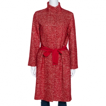 Pre Owned CH Carolina Herrera Red Wool Belted Mid Length Coat M