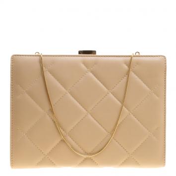 Pre Owned Carolina Herrera Beige Leather Chain Clutch
