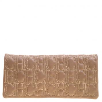 Pre Owned Carolina Herrera Beige Embossed Leather Clutch 