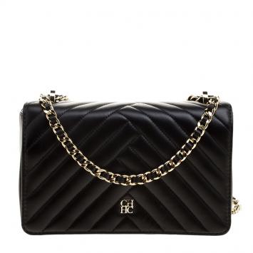 Pre Owned Carolina Herrera Black Quilted Leather Flap Bag