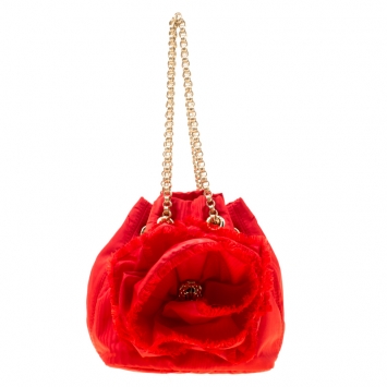Pre Owned Carolina Herrera Red Nylon Bucket Shoulder Bag