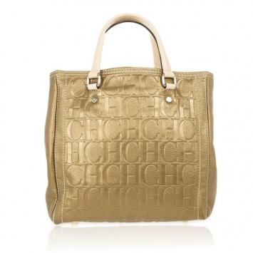 Pre Owned Carolina Herrera Gold Monogram Embossed Tote