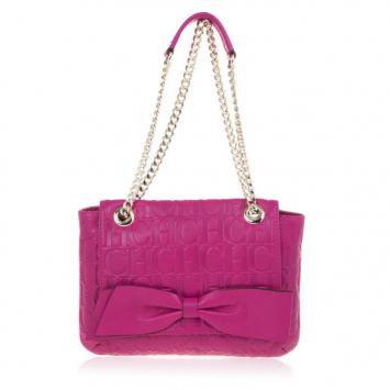 Pre Owned Carolina Herrera ‘Holly’ Fuschia Monogram Embossed Bag