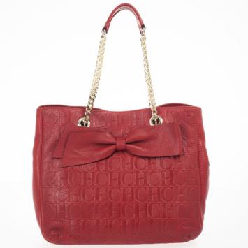 Pre Owned Carolina Herrera Red Monogram Embossed 'New Anna' Tote