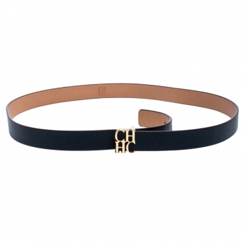 مملوكة مسبقًا Carolina Herrera Dark Blue Leather CHHC Buckle Belt 85CM